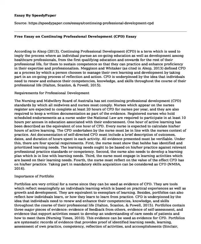 Free Essay on Continuing Professional Development (CPD)