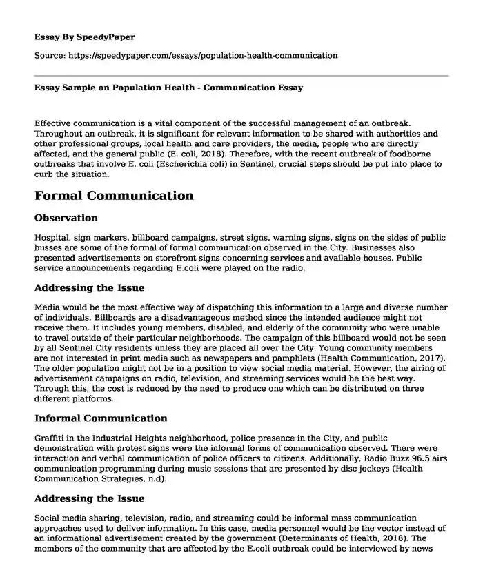 Essay Sample on Population Health - Communication