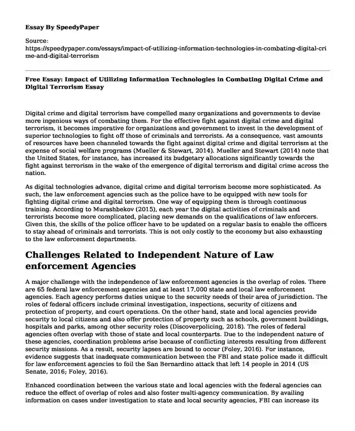 Free Essay: Impact of Utilizing Information Technologies in Combating Digital Crime and Digital Terrorism