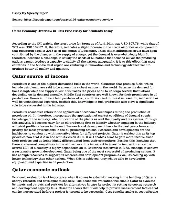 Qatar Economy Overview in This Free Essay for Students
