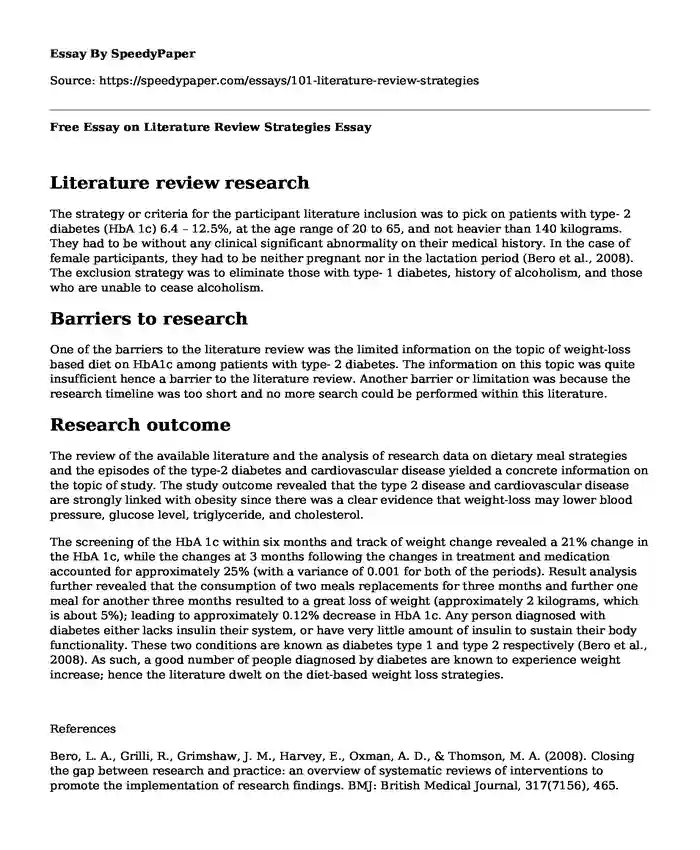 Free Essay on Literature Review Strategies