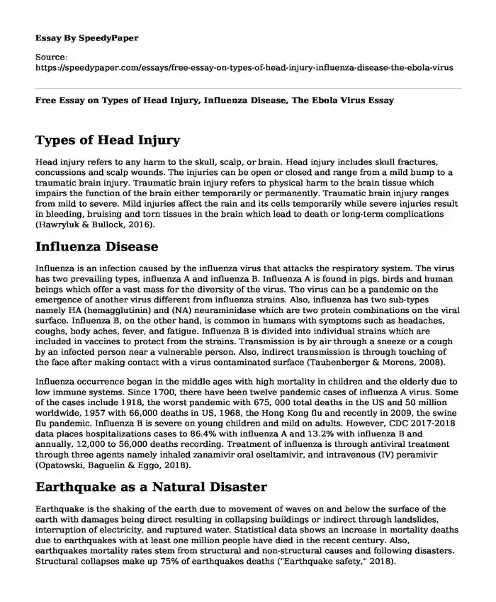Free Essay on Types of Head Injury, Influenza Disease, The Ebola Virus
