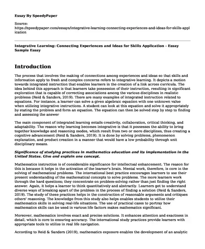 Integrative Learning: Connecting Experiences and Ideas for Skills Application - Essay Sample