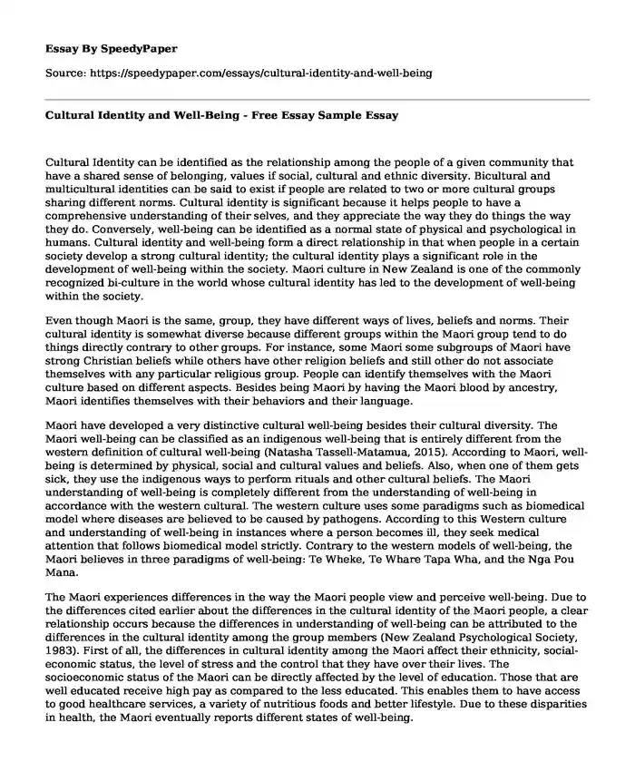 Cultural Identity and Well-Being - Free Essay Sample