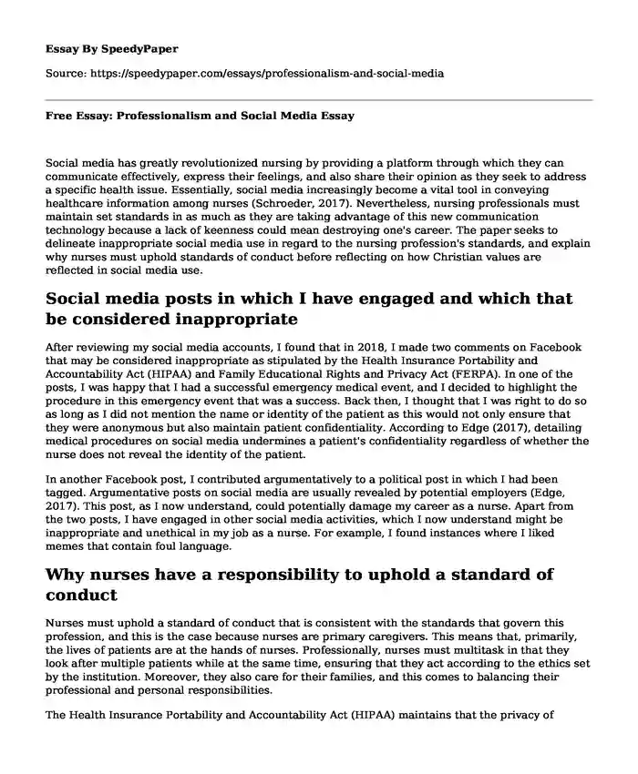 Free Essay: Professionalism and Social Media