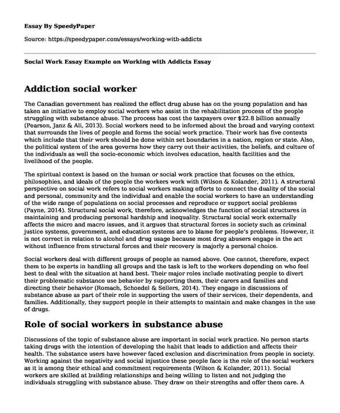 Social Work Essay Example on Working with Addicts