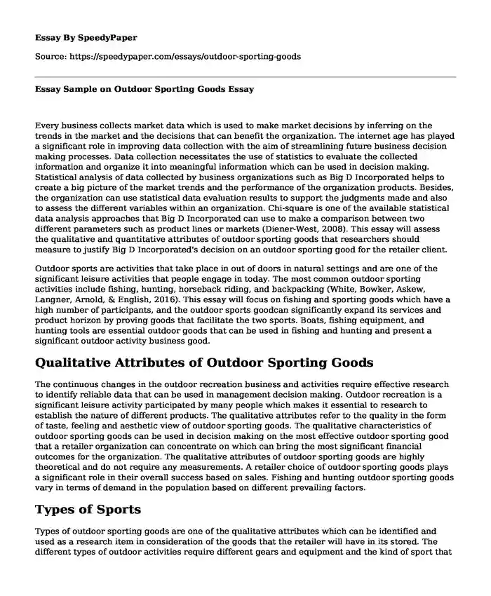 Essay Sample on Outdoor Sporting Goods