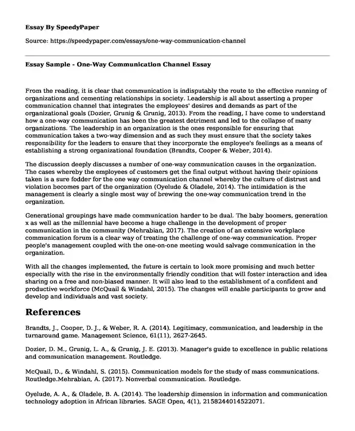 Essay Sample - One-Way Communication Channel