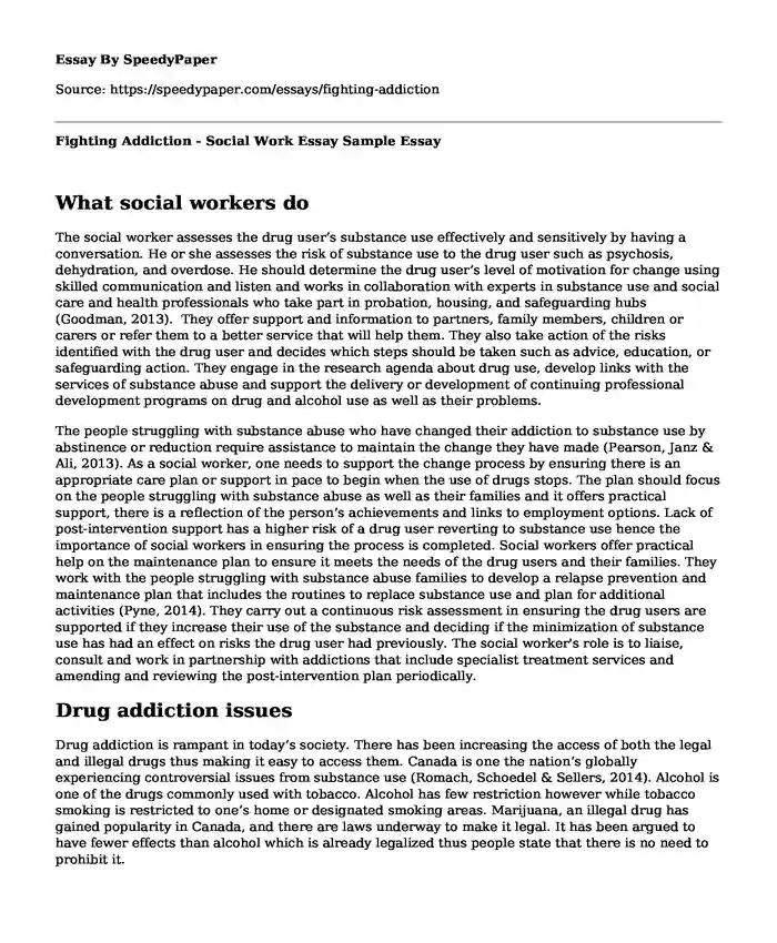 Fighting Addiction - Social Work Essay Sample