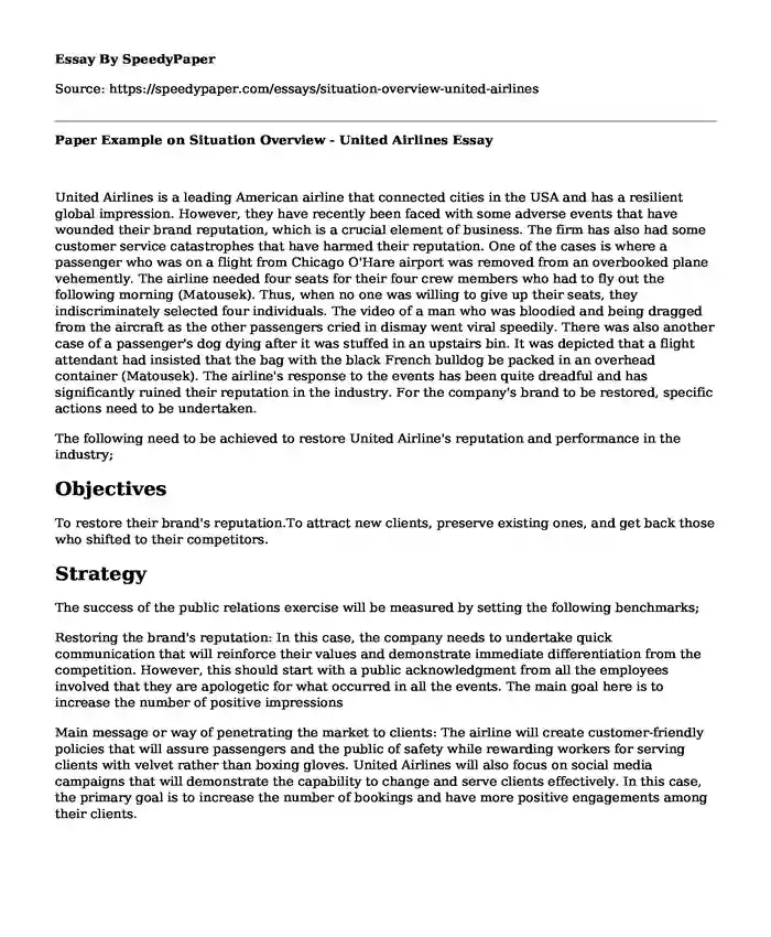 Paper Example on Situation Overview - United Airlines