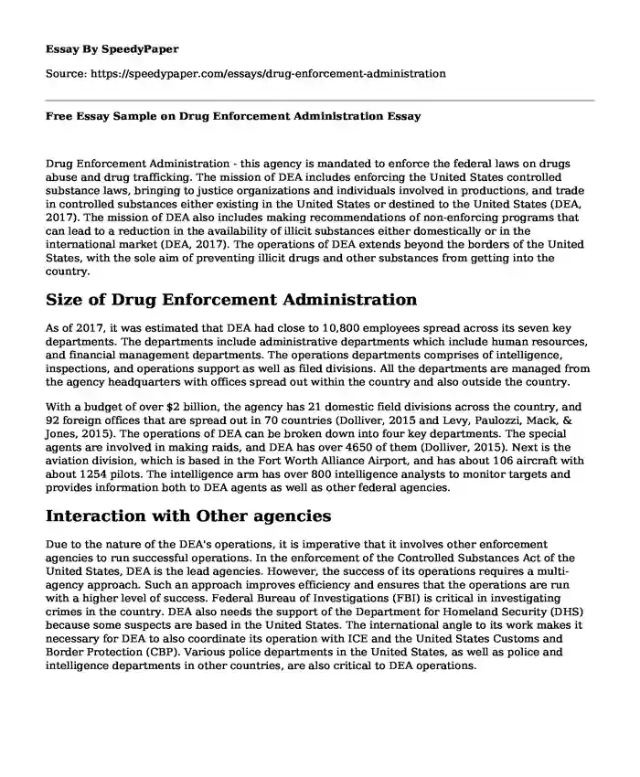 Free Essay Sample on Drug Enforcement Administration