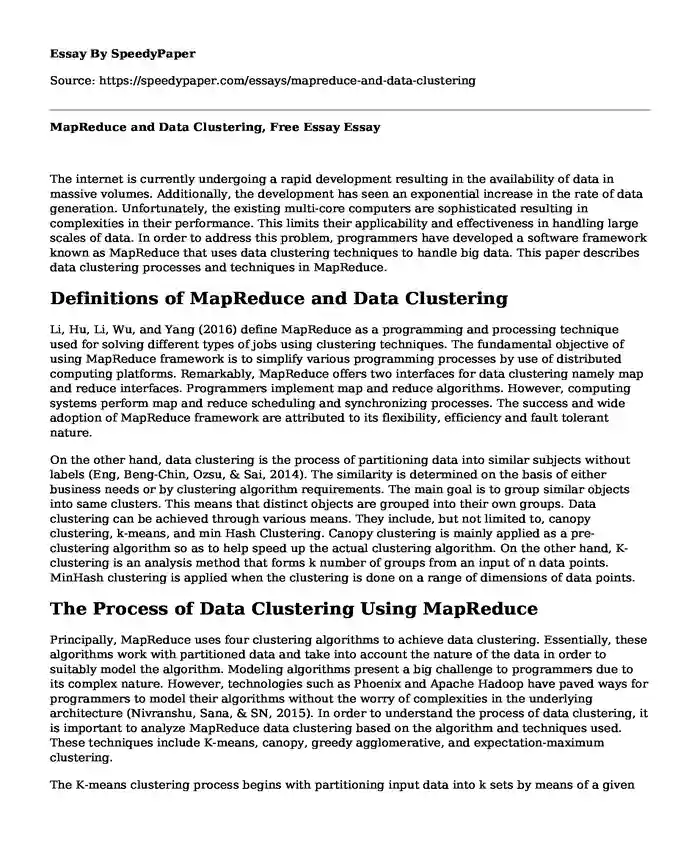 MapReduce and Data Clustering, Free Essay