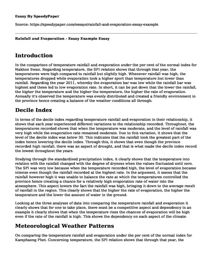 Rainfall and Evaporation - Essay Example