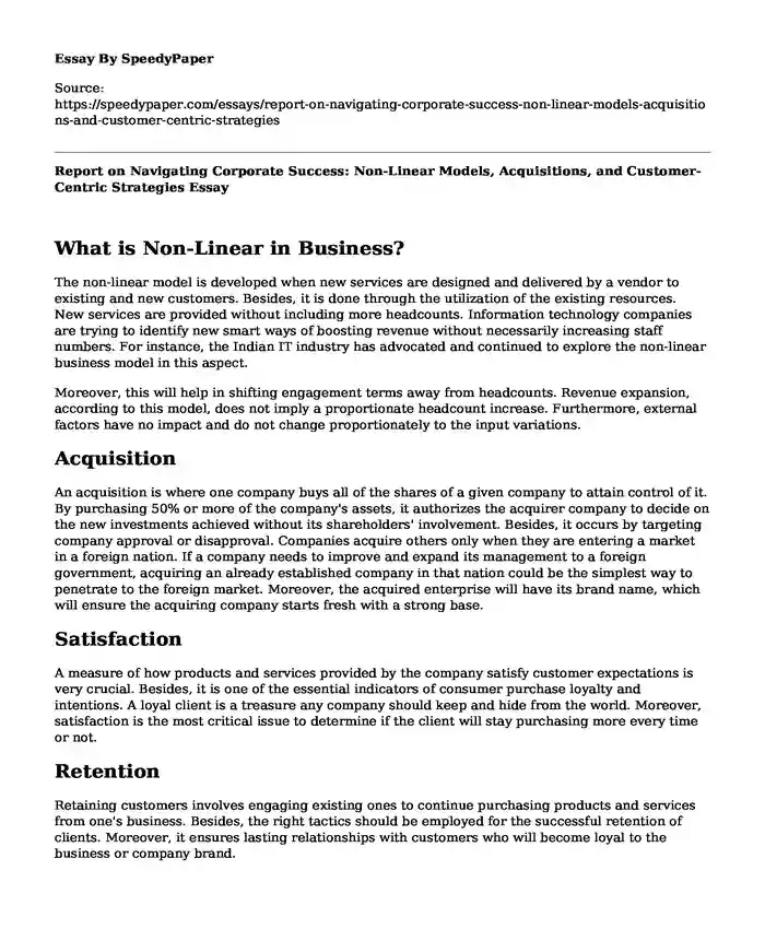 Report on Navigating Corporate Success: Non-Linear Models, Acquisitions, and Customer-Centric Strategies