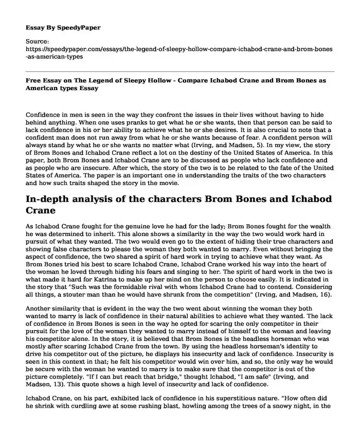 Free Essay on The Legend of Sleepy Hollow - Compare Ichabod Crane and Brom Bones as American types
