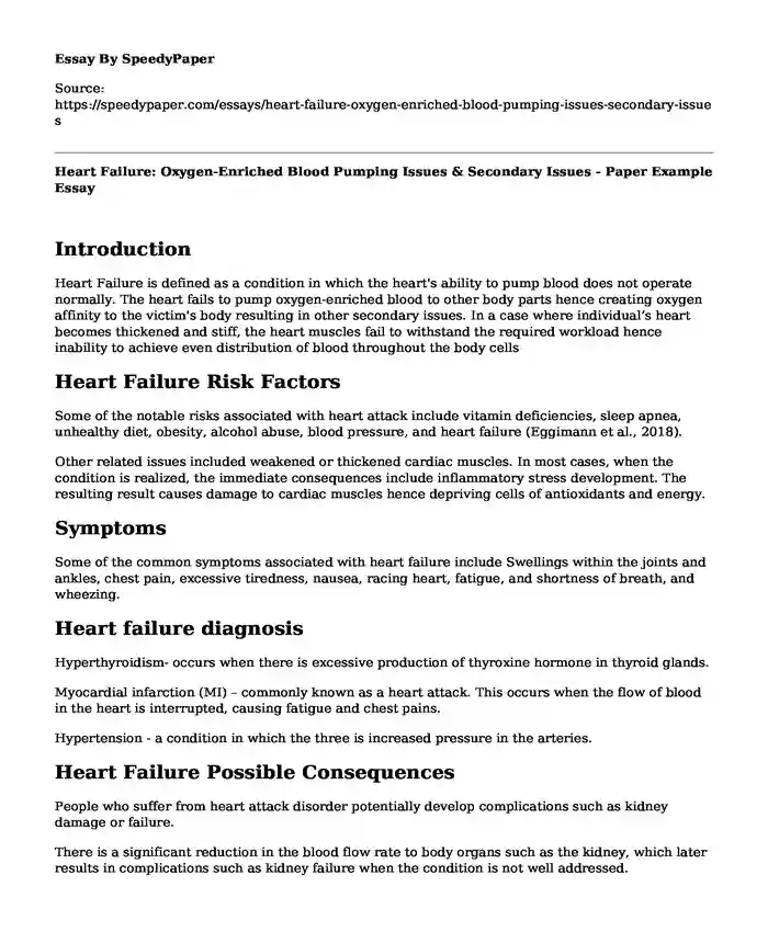 Heart Failure: Oxygen-Enriched Blood Pumping Issues & Secondary Issues - Paper Example