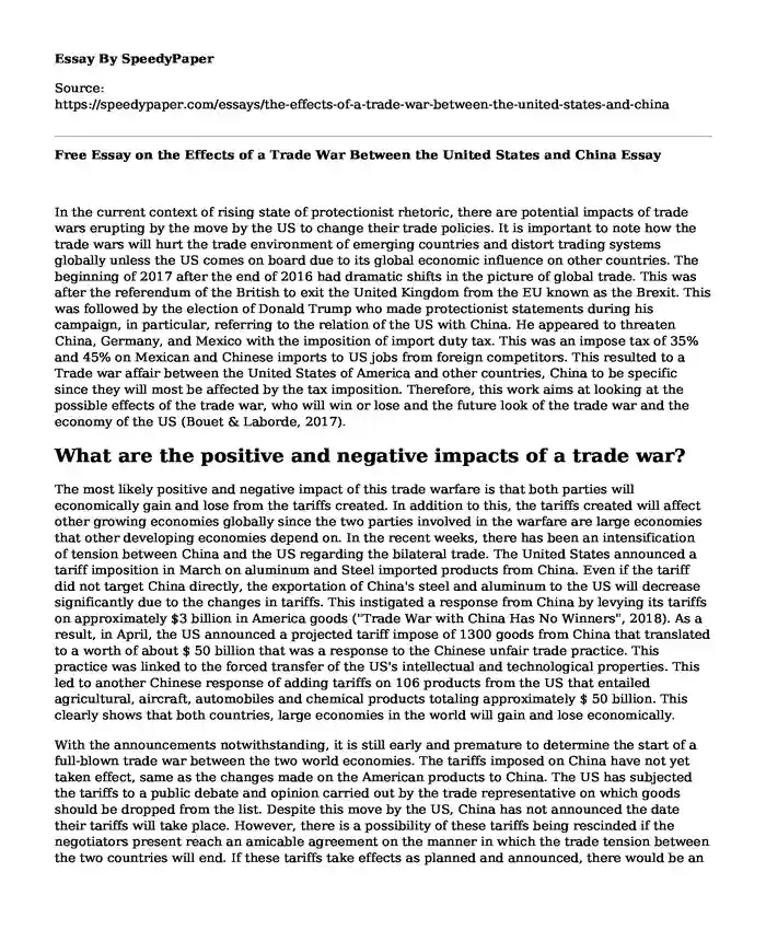 Free Essay on the Effects of a Trade War Between the United States and China