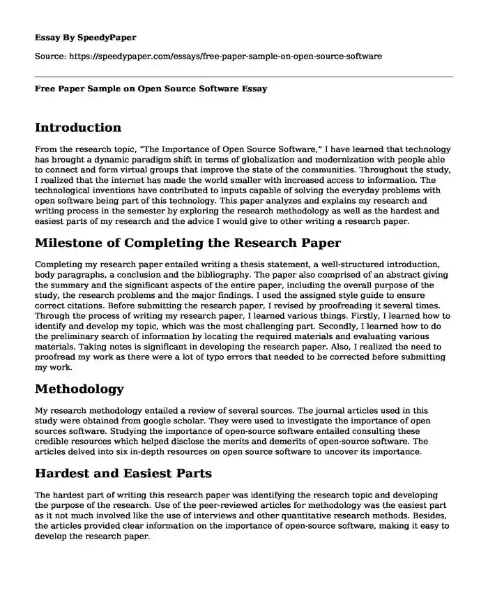 Free Paper Sample on Open Source Software