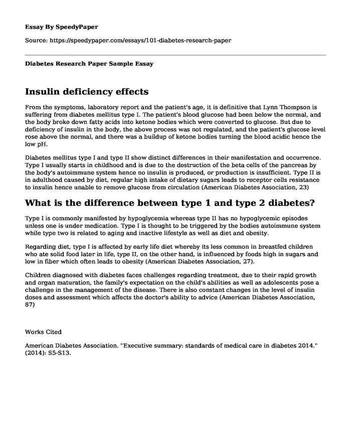 Diabetes Research Paper Sample