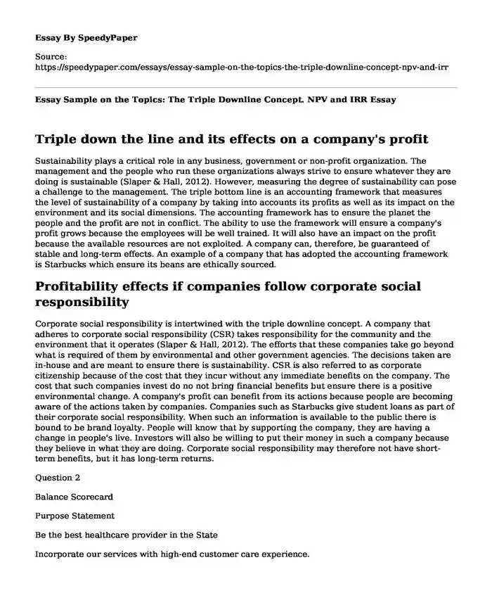 Essay Sample on the Topics: The Triple Downline Concept. NPV and IRR