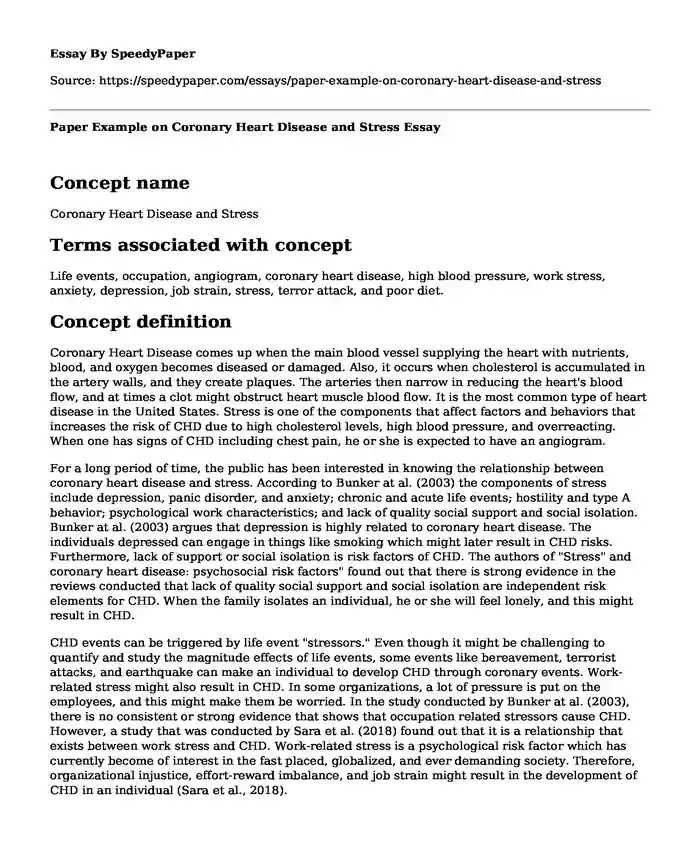 Paper Example on Coronary Heart Disease and Stress