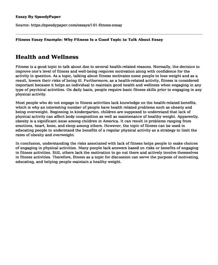 Fitness Essay Example: Why Fitness Is a Good Topic to Talk About