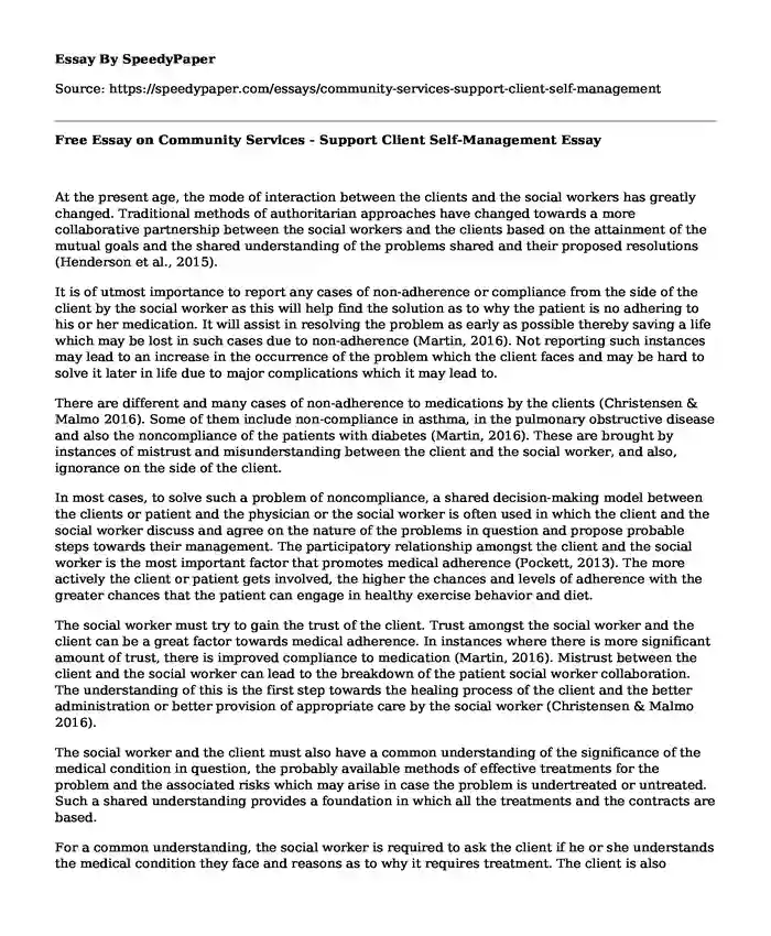 Free Essay on Community Services - Support Client Self-Management