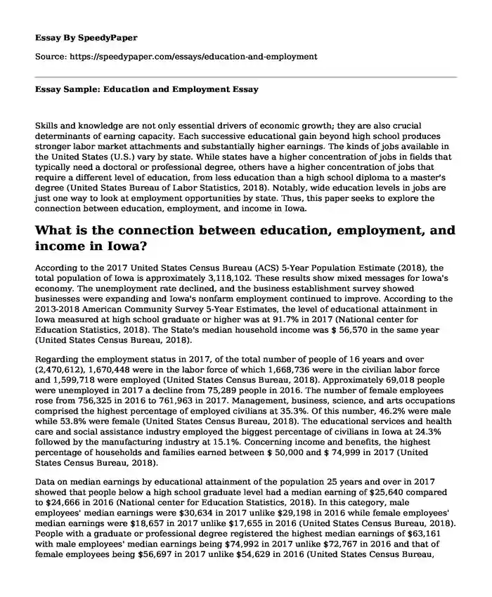Essay Sample: Education and Employment