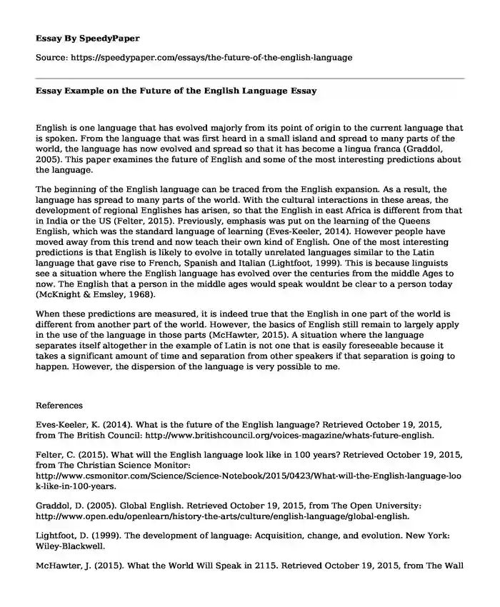 Essay Example on the Future of the English Language