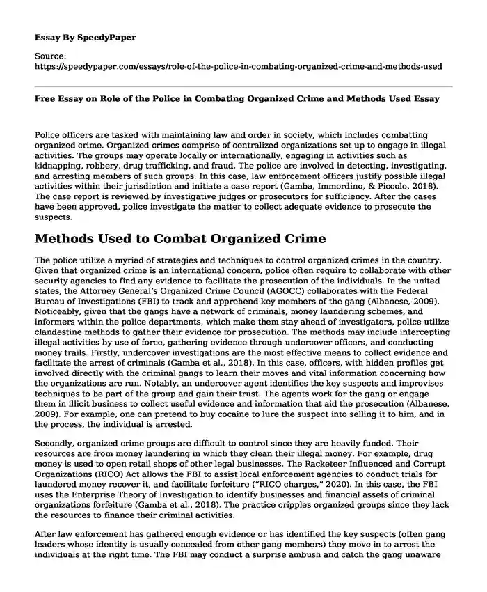 Free Essay on Role of the Police in Combating Organized Crime and Methods Used