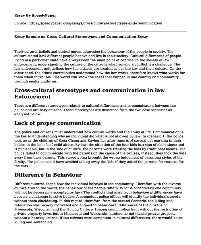 Essay Sample on Cross-Cultural Stereotypes and Communication