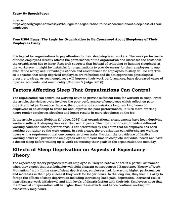 Free HRM Essay: The Logic for Organization to Be Concerned About Sleepiness of Their Employees