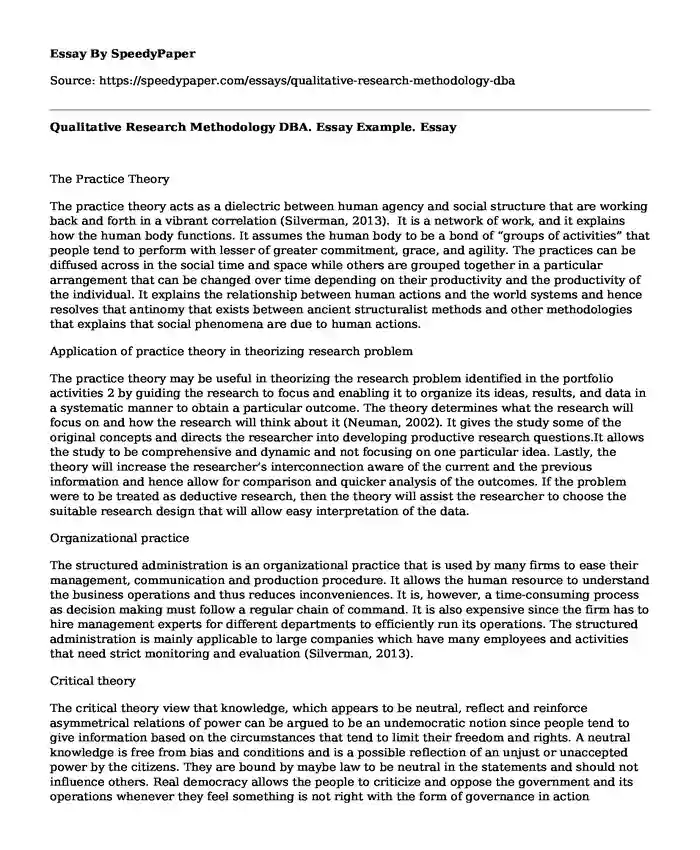 Qualitative Research Methodology DBA. Essay Example.