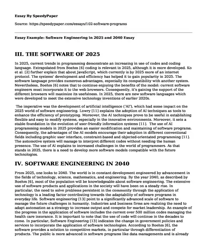 Essay Example: Software Engineering in 2025 and 2040