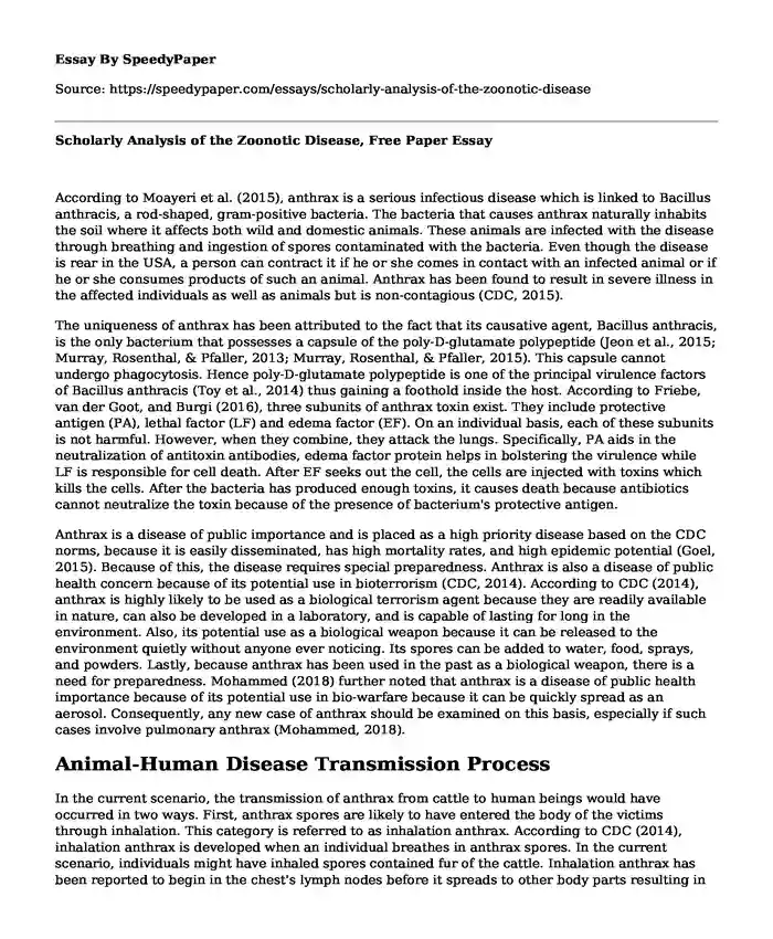 Scholarly Analysis of the Zoonotic Disease, Free Paper 