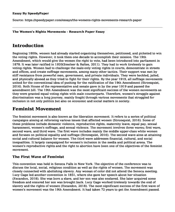The Women's Rights Movements - Research Paper 