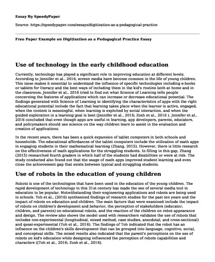 Free Paper Example on Digitization as a Pedagogical Practice