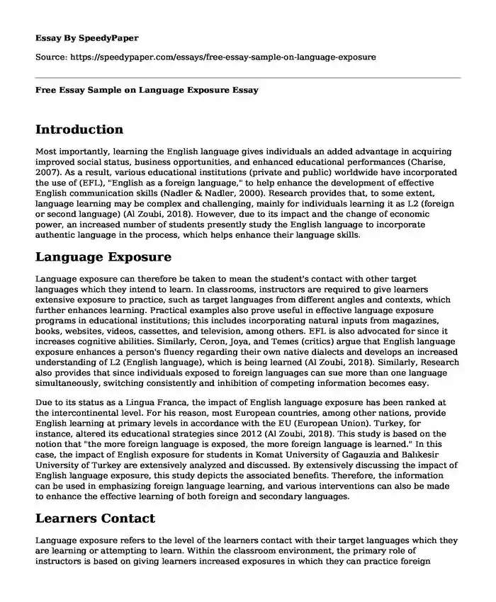 Free Essay Sample on Language Exposure 