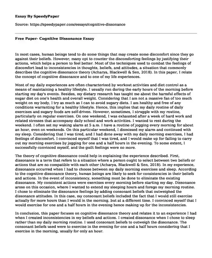 Free Paper- Cognitive Dissonance