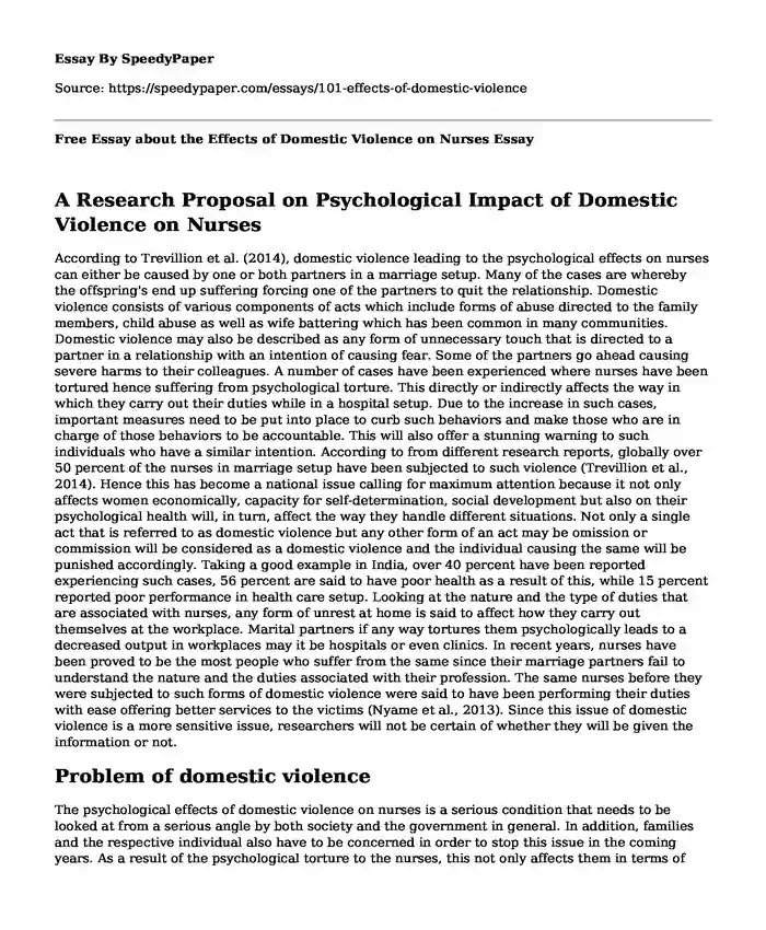 Free Essay about the Effects of Domestic Violence on Nurses