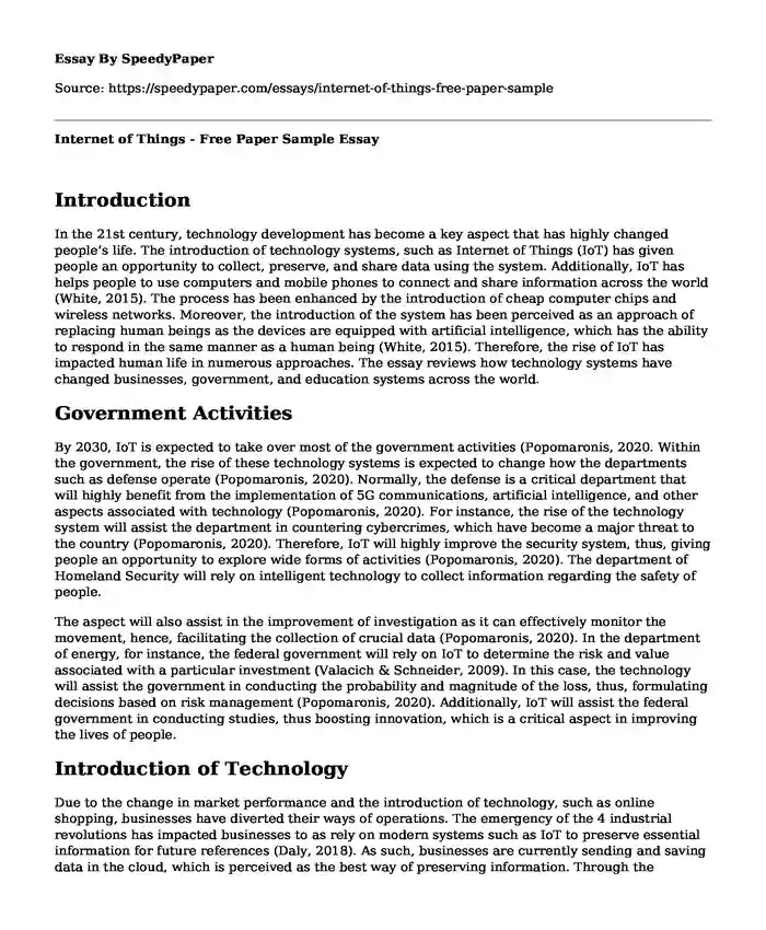 Internet of Things - Free Paper Sample