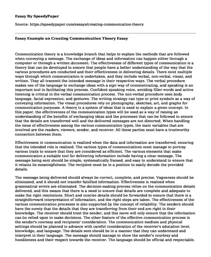 Essay Example on Creating Communication Theory