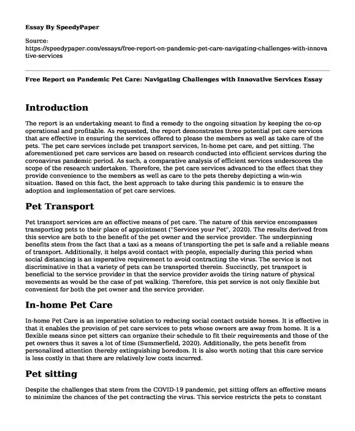 Free Report on Pandemic Pet Care: Navigating Challenges with Innovative Services