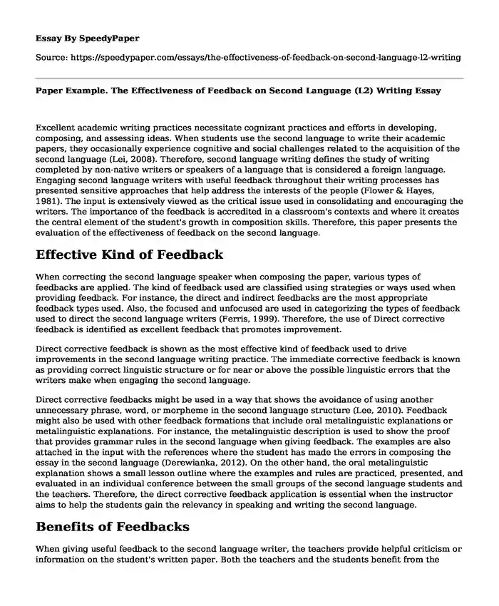 Paper Example. The Effectiveness of Feedback on Second Language (L2) Writing