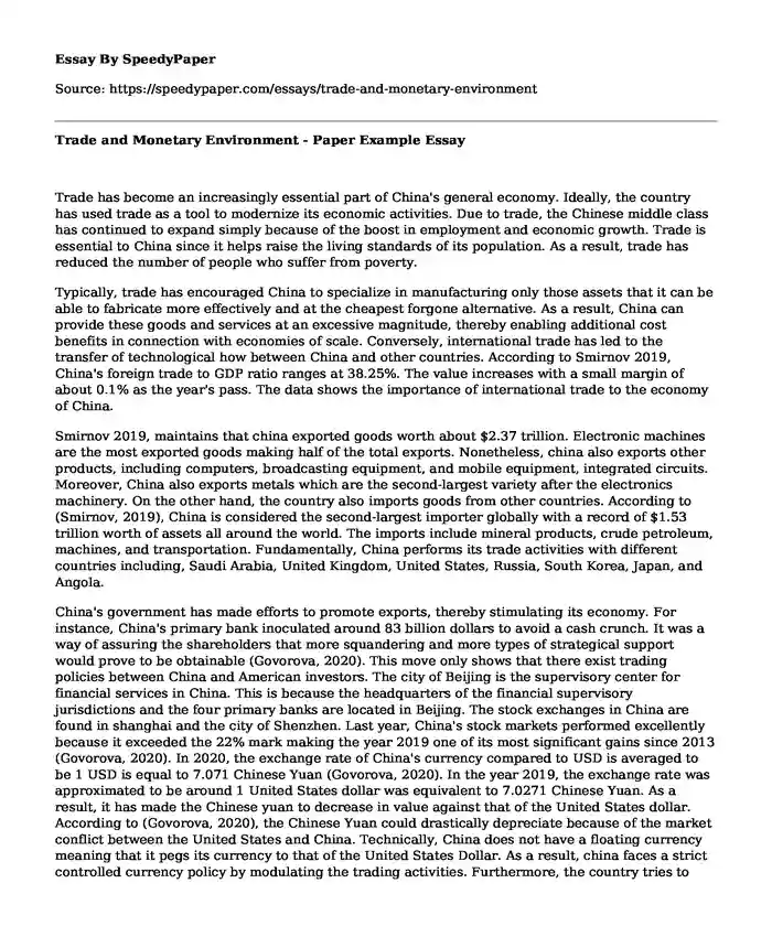 Trade and Monetary Environment - Paper Example