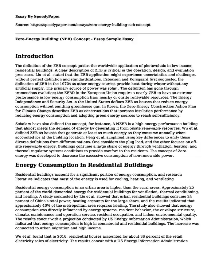 Zero-Energy Building (NEB) Concept - Essay Sample