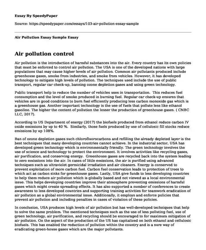 Air Pollution Essay Sample