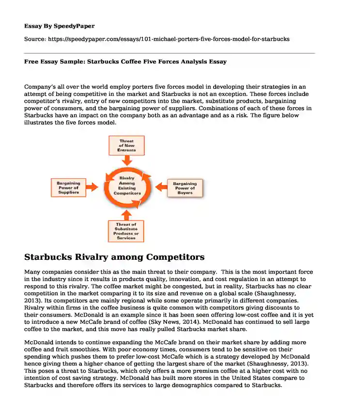 Free Essay Sample: Starbucks Coffee Five Forces Analysis