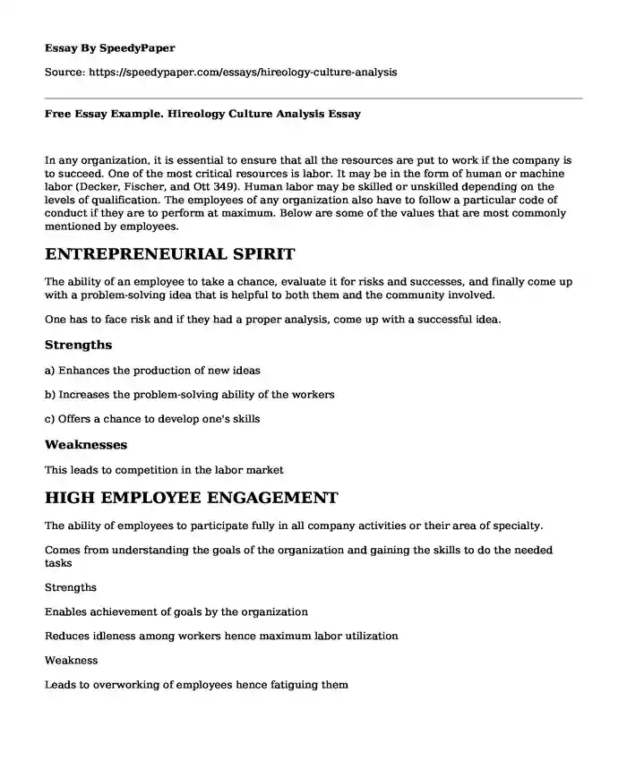 Free Essay Example. Hireology Culture Analysis
