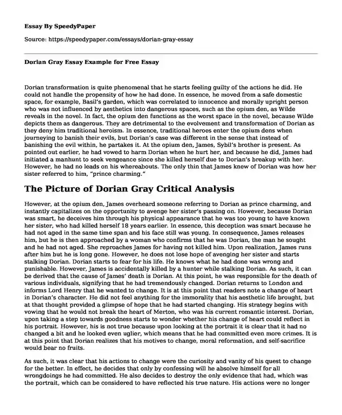 the picture of dorian gray essay